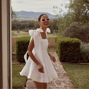 DISSH | Dresses | Dissh Offshoulder White Linen Tie Mini Dress | Poshmark